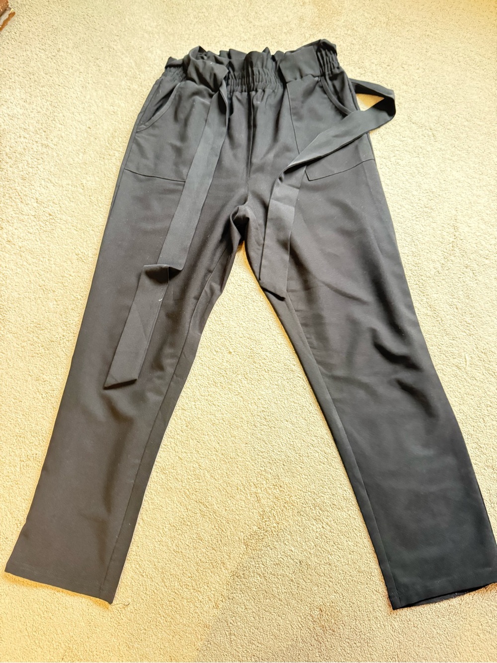 Grace Karin Black Paperbag Waist Trousers with Self Tie